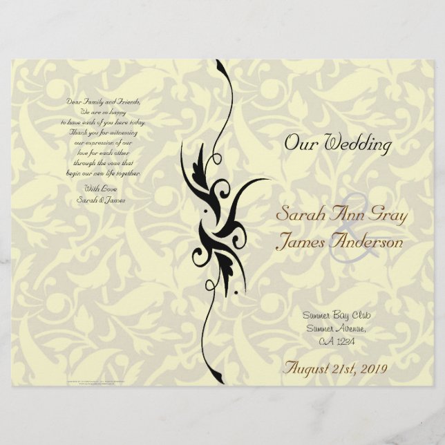 Cream Damask Jewish wedding program (Front)
