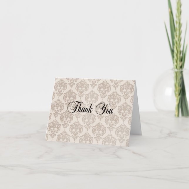 Cream Damask Letterpress Thank You Card (Front)