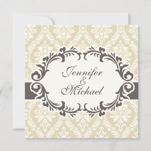 Cream Damask Wedding Invitation (Front)