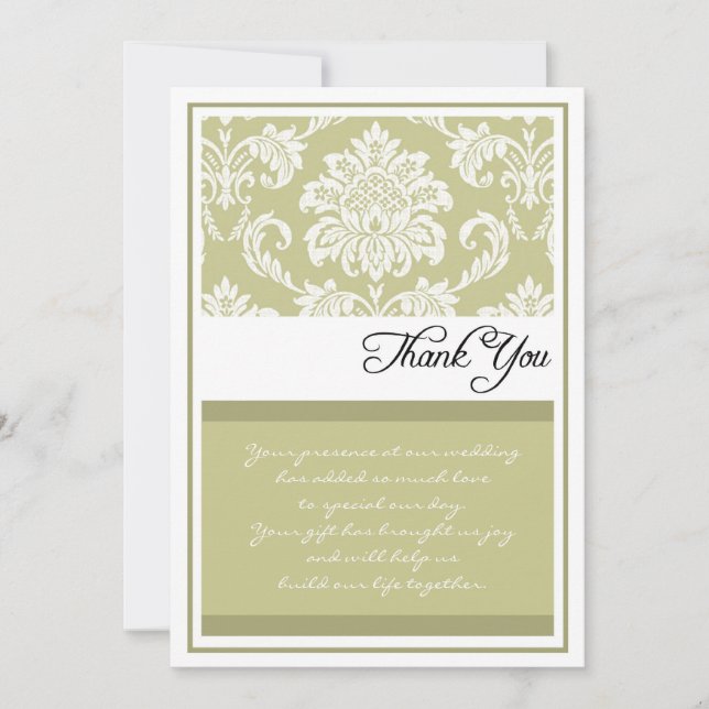 Cream Damask Wedding Thank You Cards (Front)