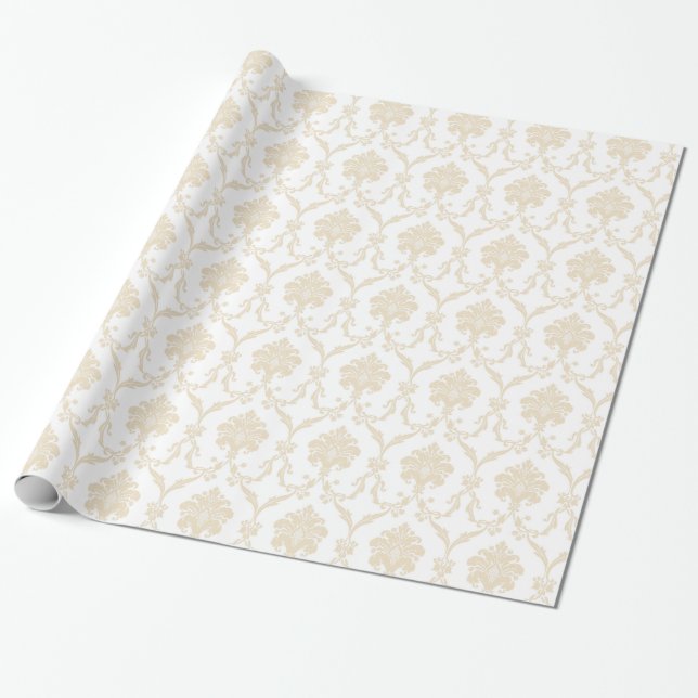 Cream Damask Wrapping Paper (Unrolled)