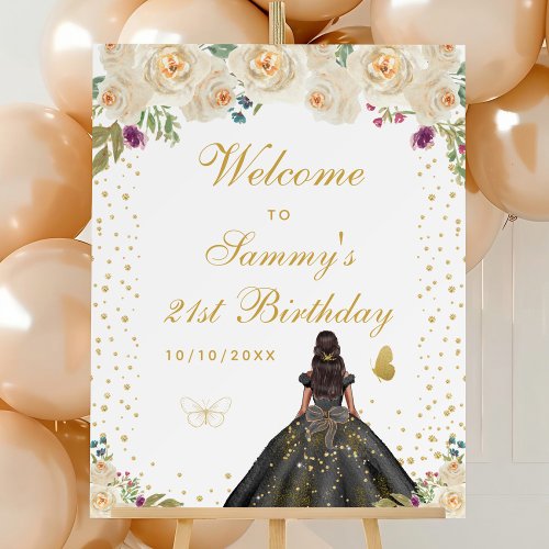 Cream Dark Skin Girl Birthday Party Welcome Foam Board