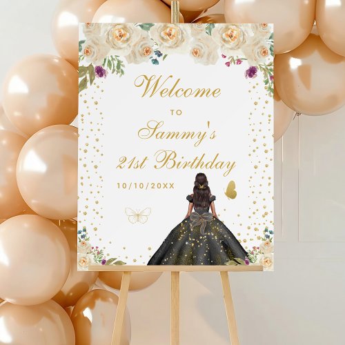 Cream Dark Skin Girl Birthday Party Welcome Foam Board