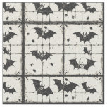 Cream Denim Grunge Patchwork with Bats (2) Fabric