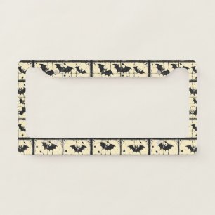 Cream Denim Grunge Patchwork with Bats (2) License Plate Frame