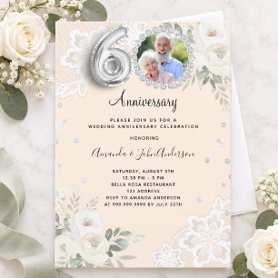 Cream diamonds florals 60th wedding anniversary invitation
