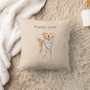 Cream Dog Puppy Love Throw Pillow