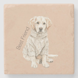 Cream Dog Sweater Best Friend Stone Coaster