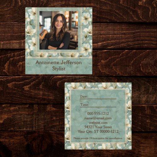 Cream Dogwood on Sage Floral Stylist Profile Photo Square Business Card