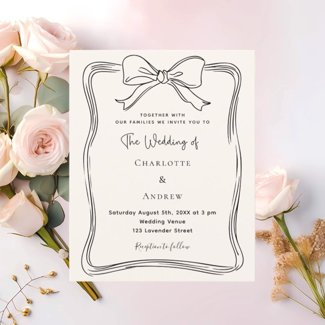 Cream doodle bow wedding invitation (Creator Uploaded)