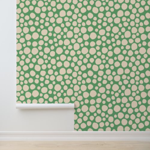 Cream Dot Green Abstract Modern Pattern Wallpaper