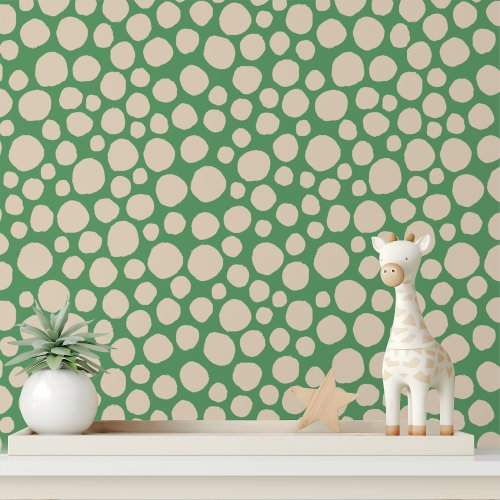 Cream Dot Green Abstract Modern Pattern Wallpaper