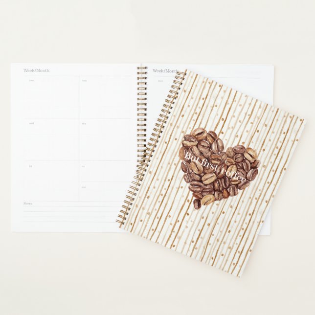 Cream Dots Stripes First Coffee Beans Heart Planner (Display)