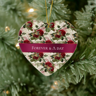 Cream Dragonflies and Roses  Ceramic Ornament