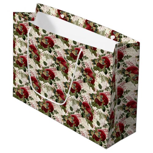 Cream Dragonflies and Roses  Large Gift Bag