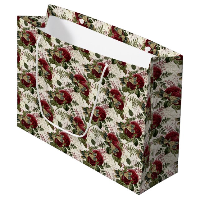 Cream Dragonflies and Roses  Large Gift Bag (Front Angled)