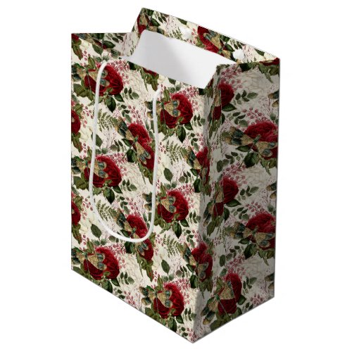 Cream Dragonflies and Roses  Medium Gift Bag