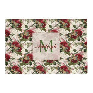 Cream Dragonflies and Roses Monogram Placemat