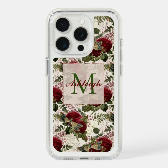 Cream Dragonflies and Roses Monogram Speck iPhone Case (Front (White Titanium))