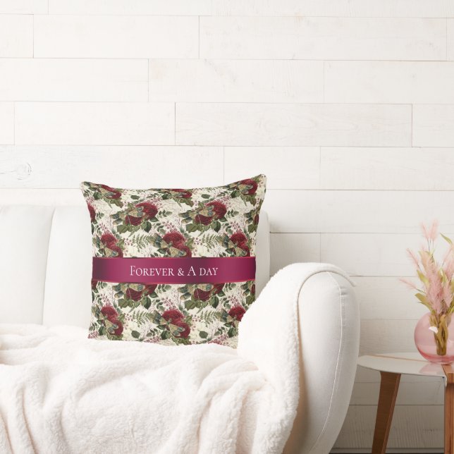 Cream Dragonflies and Roses  Throw Pillow (Couch)