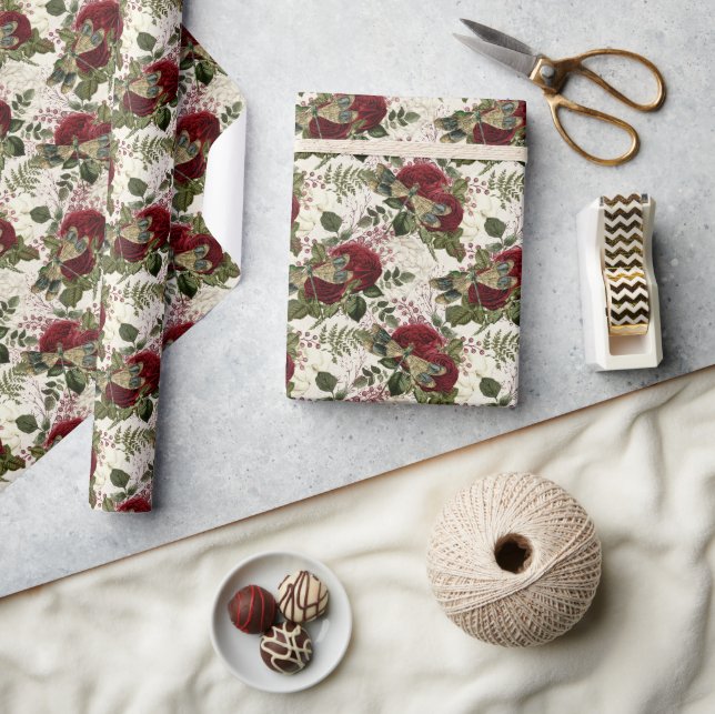 Cream Dragonflies and Roses  Wrapping Paper (Crafts)