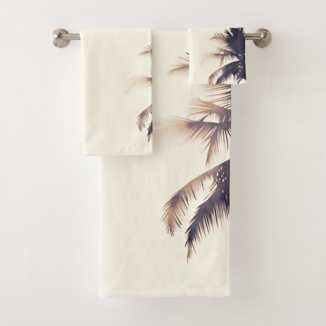Cream Dream Palm Trees & Lights Beachy Glam Bath Towel Set (Insitu)