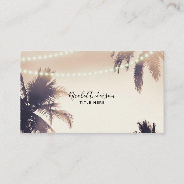 Cream Dream Palm Trees & Lights Beachy Glam Business Card (Front)