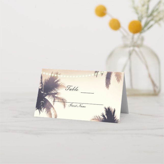 Cream Dream Palm Trees & Lights Table Seat Place Place Card (Back)