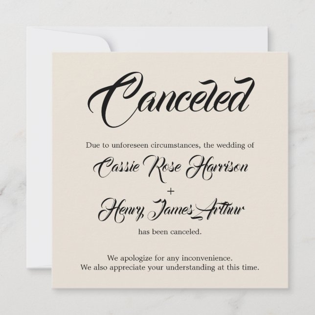 Cream Elaborate Canceled Wedding Announcement (Front)