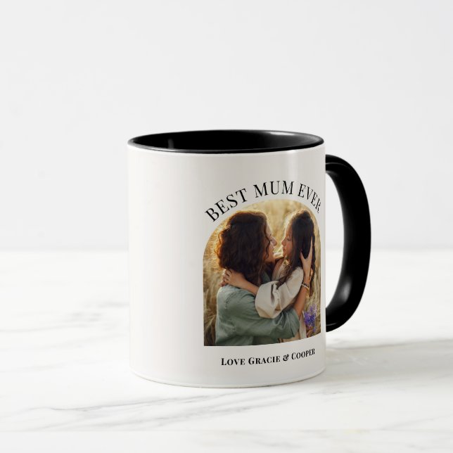 Cream elegant arch photo typography best mum mug (Front Right)