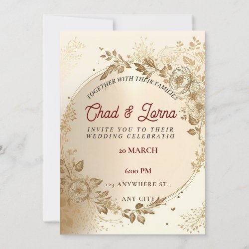 Cream Elegant Botanical Floral Wedding lnvitation Invitation