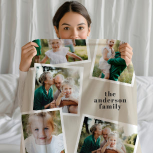 Cream elegant multi photo family home decor gift fleece blanket