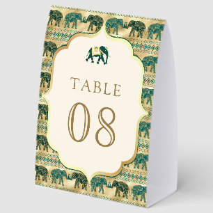 Cream Emerald Elephant Indian Wedding Table Number Paper Table Tent