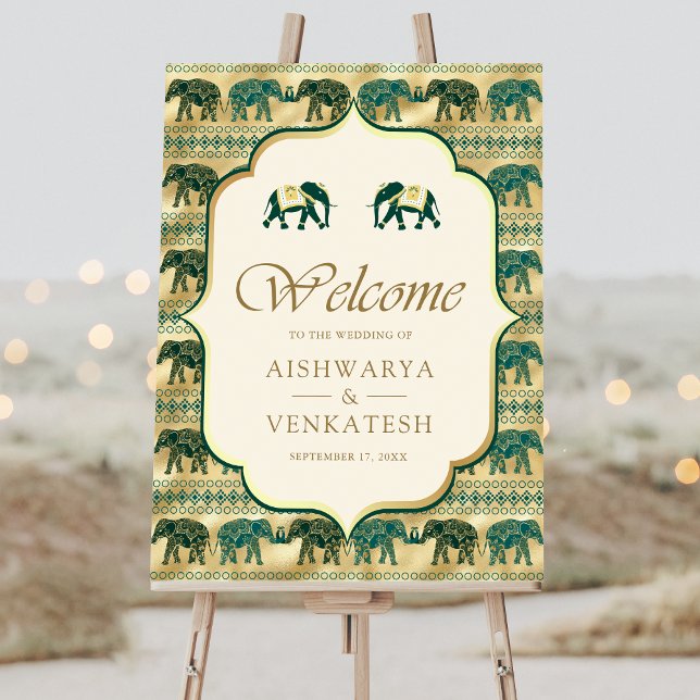 Cream Emerald Elephant Indian Wedding Welcome Sign (Creator Uploaded)