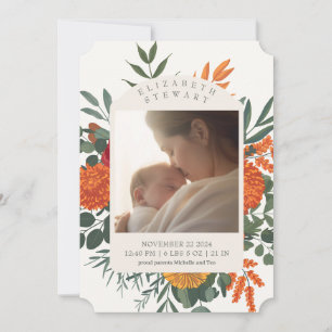 Cream Fall Floral 2 Photo Birth Announcement