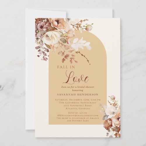 Cream Fall In Love Floral Bridal Shower Invitation