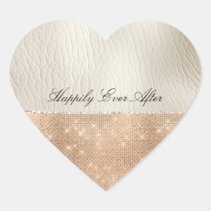 Cream Faux Leather Champagne Sparkle Heart Sticker