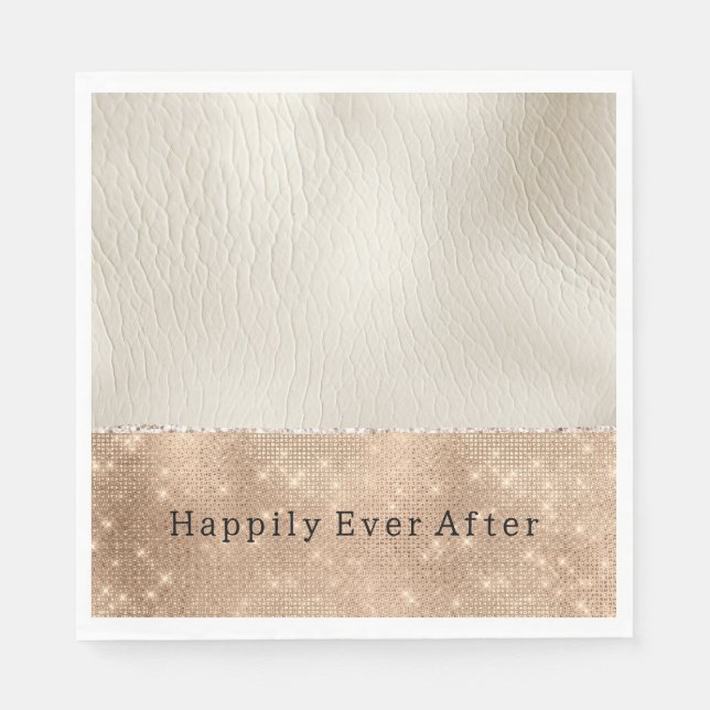 Cream Faux Leather Champagne Sparkle Napkins (Front)
