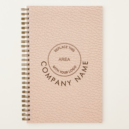 Cream Faux Leather Company Name Logo QR Code Notebook