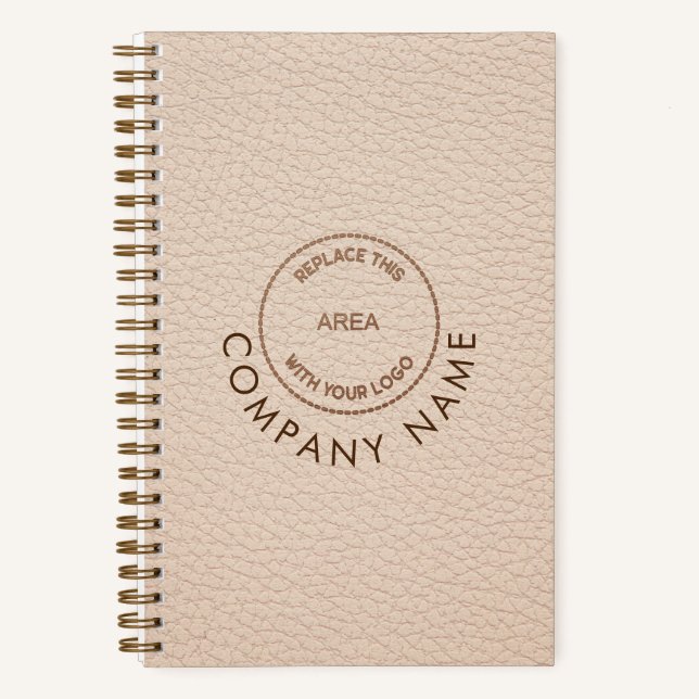 Cream Faux Leather Company Name Logo QR Code Notebook (Front)