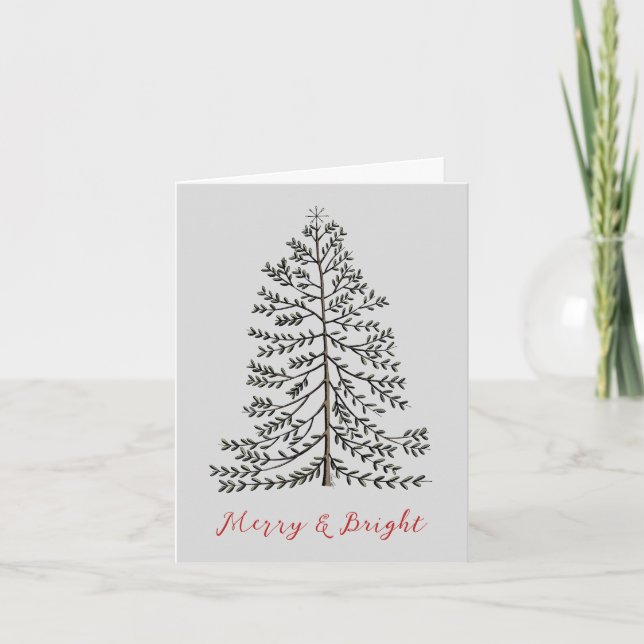 Cream Festive Merry Christmas Winter Tree Holiday Card (Front)