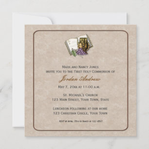 Cream First Communion Symbols Invitation