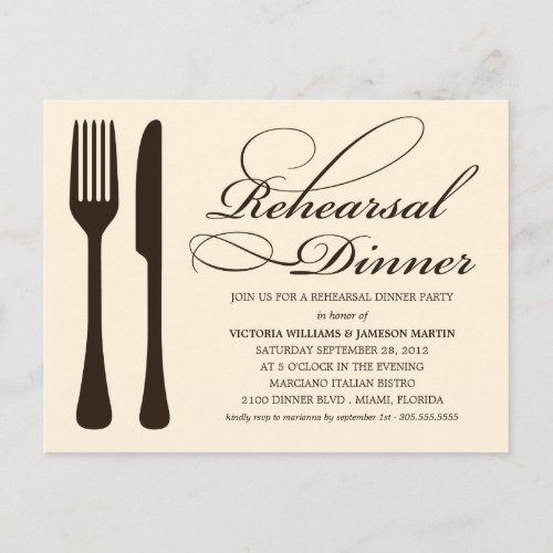 CREAM FLATWARE  REHEARSAL DINNER INVITE