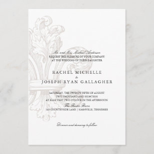Cream Fleur de lis    Wedding Invitation
