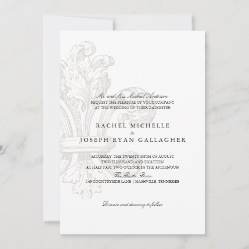 Cream Fleur de lis   Wedding Invitation