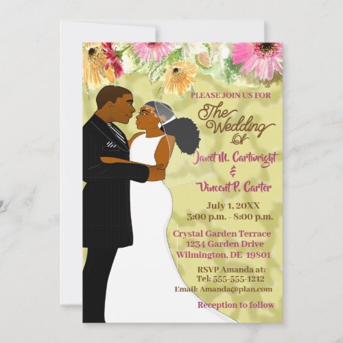 cream floral African American Couple Wedding Invitation