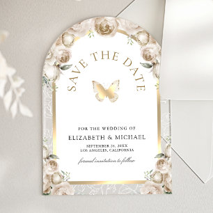 Cream Floral Arch Butterfly Wedding Save the Date