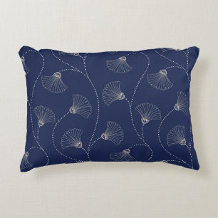 Cream Floral Art Nouveau Indigo Accent Pillow