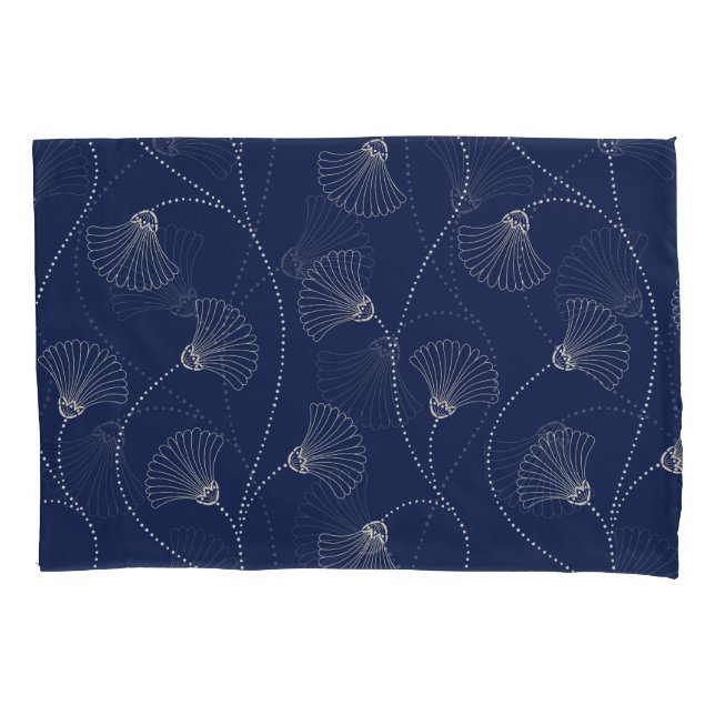 Cream Floral Art Nouveau Indigo Pillow Case (Front)