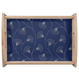 Cream Floral Art Nouveau Indigo Serving Tray